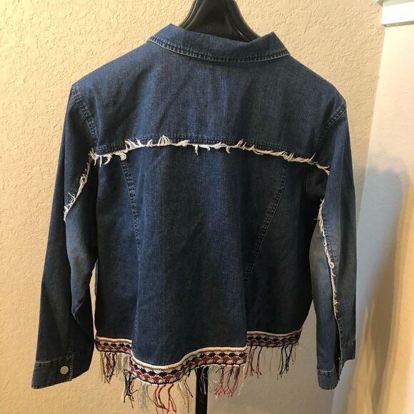 Carole Little Crochet/ Fringed Denim Jacket Sz  24 - Picture 3 of 9